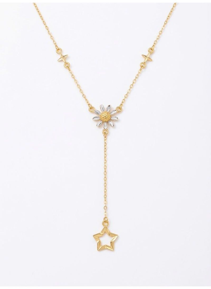 The Intermix Gems Gold Daisy Flower and Star Drop Necklace 18K - Image 4