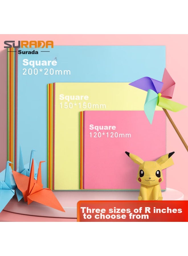 Surada Origami Paper, 100 Sheets, 20*20cm, Square Colored Cardstock, Handmade Origami Paper For Children, Star And Crane Paper, Diy Craft Paper, 10 Colors Diy142, Sketching, Marker Drawing - Image 1
