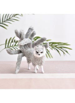 Simulation Nine-tail Fox Model Fox Plush Wanu Doll Desktop Resin Creative Decoration White Fox Decoration Props-Color:Gray Small Size Station Nine Tail