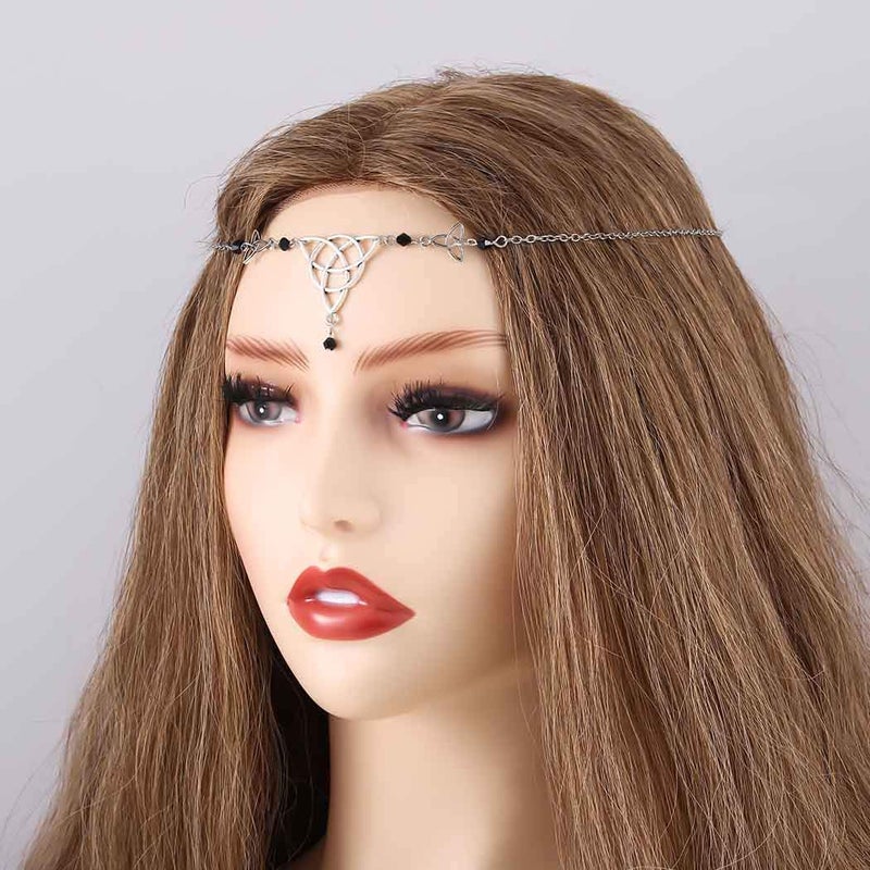 Boho Head Chain Jewelry Silver Head Jewelry Crystal Headpiece Hollow Hair Chain Wedding Festival Hair Jewelry for Women and Girls