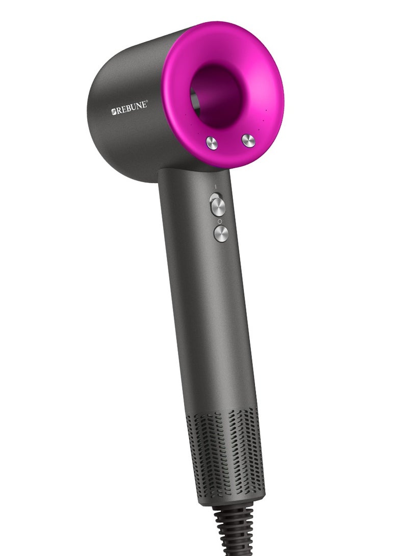 REBUNE Hair Dryer With High-Speed Bldc Motor, 3 Temperature Levels, 1600W Pink - Image 2