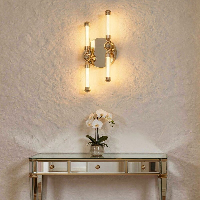 DANUBE HOME Gloss Wall Lamp Contemporary Indoor Wall Lamps Wall Mounted Lanterns Built in LED Modern Design Indoor Lighting For Bedroom Dining Living Room L8.5xW15xH42cm-Brass Gold - Image 2