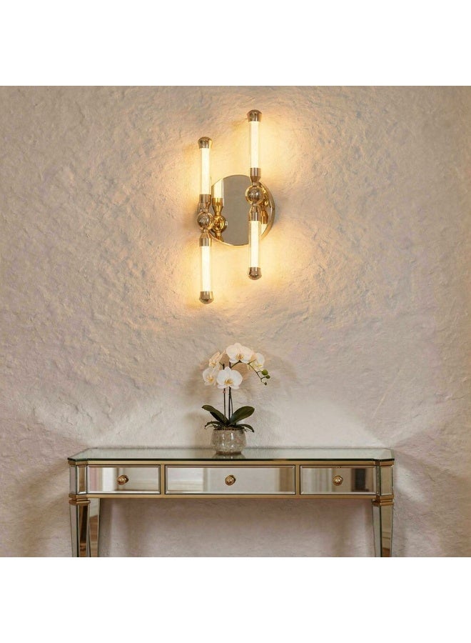 DANUBE HOME مصباح جدار لامع حديث مصابيح جدارية داخلية فوانيس مثبتة على الحائط مزودة بإضاءة LED تصميم حديث إضاءة داخلية لغرفة النوم غرفة الطعام غرفة المعيشة L8.5xW15xH42cm - نحاس ذهبي - Image 1