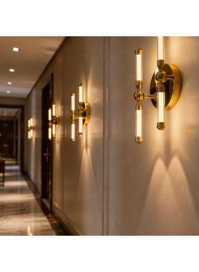 DANUBE HOME مصباح جدار لامع حديث مصابيح جدارية داخلية فوانيس مثبتة على الحائط مزودة بإضاءة LED تصميم حديث إضاءة داخلية لغرفة النوم غرفة الطعام غرفة المعيشة L8.5xW15xH42cm - نحاس ذهبي - Image 3