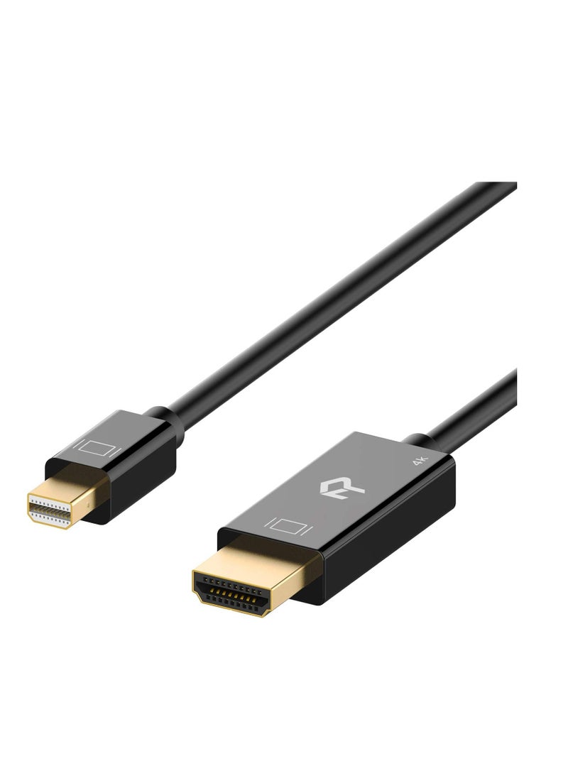 ماركة غير محددة - كابل رانكي ميني ديسبلاي بورت ذكر إلى HDMI ذكر، متوافق مع ثندربولت، جاهز لـ 4K، بطول 6 أقدام (أسود) - Image 1