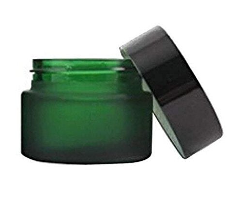 ericotry 30ML(1 OZ) Green Glass Empty Refillable Cosmetic Cream Jar Pot Bottle Container With Black Cap for Salve Face Cream Lip Balm Lotion And DIY Homemade Products (2PCS) - Image 2