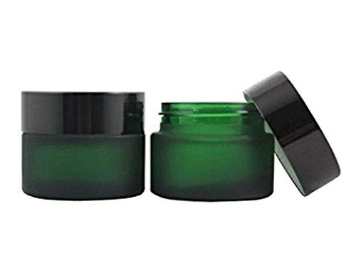 ericotry 30ML(1 OZ) Green Glass Empty Refillable Cosmetic Cream Jar Pot Bottle Container With Black Cap for Salve Face Cream Lip Balm Lotion And DIY Homemade Products (2PCS) - Image 1