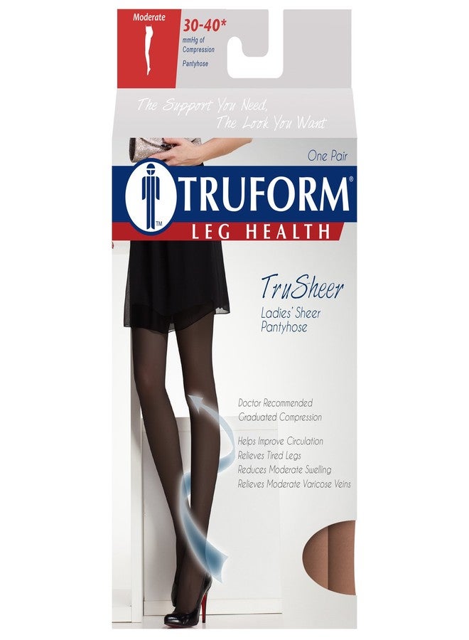 Truform Sheer Compression Pantyhose, 30-40 mmHg, Women's Shaping Tights, 20 Denier, Taupe, Medium - Image 3