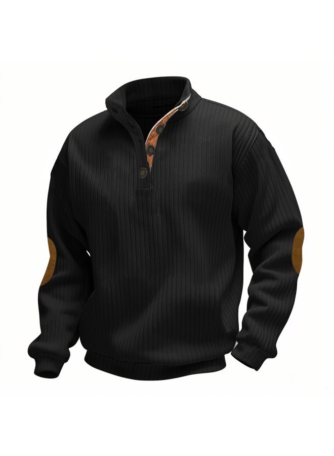 American Autumn And Winter Jacquard Pit Strip Stand Collar Western Denim Sports Fashion Casual Men's Long-sleeved Stand Collar Sweatshirt - Image 4