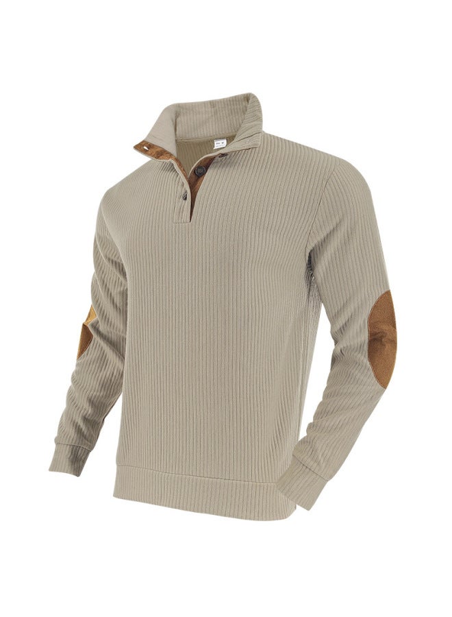 American Autumn And Winter Jacquard Pit Strip Stand Collar Western Denim Sports Fashion Casual Men's Long-sleeved Stand Collar Sweatshirt - Image 1