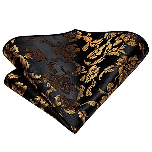 Hi-Tie 70'' Black Gold Ties for Men Silk Extra Long Floral Mens Ties Set Necktie and Pocket Square Cufflink for Wedding - Image 5