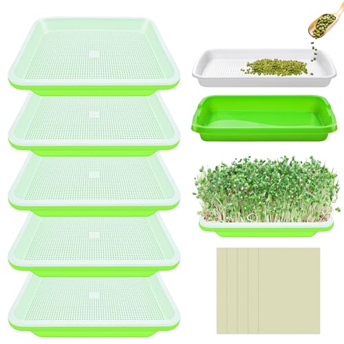Legigo 5 Pack Green Seed Sprouter Trays- Soil-Free Cultivation Germination Tray, BPA Free Nursery Tray with Planting Paper for Indoors or Outdoors Sprouting Seeds, Grow Grass, Beans and More - Image 1