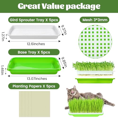 Legigo 5 Pack Green Seed Sprouter Trays- Soil-Free Cultivation Germination Tray, BPA Free Nursery Tray with Planting Paper for Indoors or Outdoors Sprouting Seeds, Grow Grass, Beans and More - Image 2