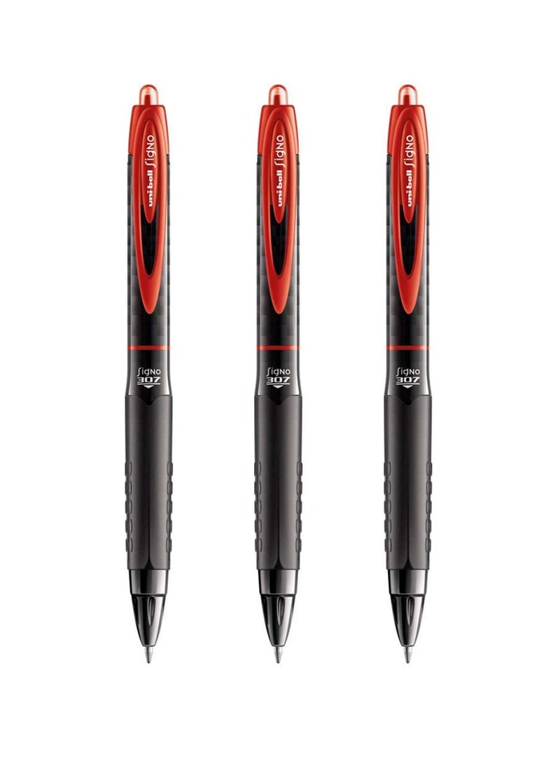 Uniball 3-Piece Signo Retractable Gel Pen 0.7mm Tip Red Ink - Image 1