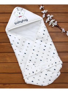 babyhug Babyhug Hooded Wrapper Convertible Sleeping Bag, Lion Print, 6 to 12 Months - Blue & White, 82.5x81.5cm, Soft Cotton  - Image 1