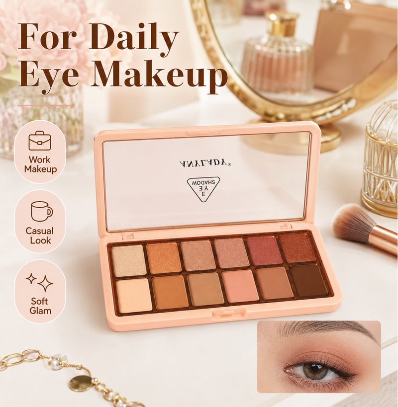Me Now 12 Colors Eyeshadow Palette Matte Shimmer Nude Brown Pink Eye Shadow Makeup Palette Slim Compact Travel Eye Makeup Kit - Image 5