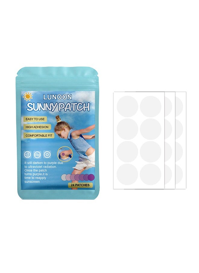 LUNOON 24 Pcs UV Stickers for Sunscreen, Sun Cream Stickers to Reapply, Waterproof UV Detection Stickers, UV Detection Reminder UV Patch for Kids Adults Waterproof Patches, Changes Color When Time To Reapply  - Image 1
