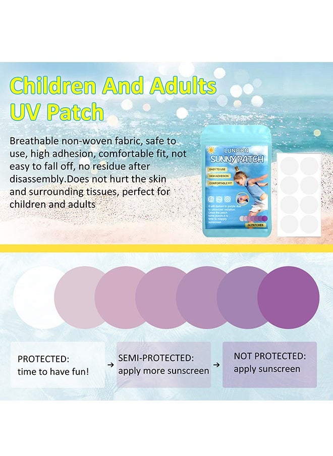 LUNOON 24 Pcs UV Stickers for Sunscreen, Sun Cream Stickers to Reapply, Waterproof UV Detection Stickers, UV Detection Reminder UV Patch for Kids Adults Waterproof Patches, Changes Color When Time To Reapply  - Image 3
