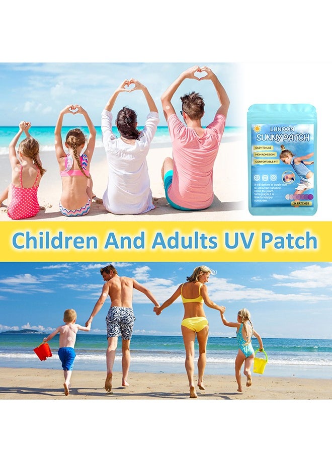 24 Pcs UV Stickers for Sunscreen, Sun Cream Stickers to Reapply, Waterproof UV Detection Stickers, UV Detection Reminder UV Patch for Kids Adults Waterproof Patches, Changes Color When Time To Reapply
