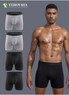 YEHOVRIA Men's 4-Pack Boxer Briefs - Mid-Rise, Anti-Chafing Stretch Cotton, Breathable Athletic Underwear in Assorted Colors (Black/Light Grey)  - Image 2