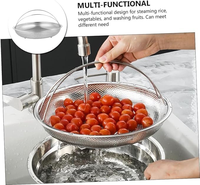 RABADIYA CREATION All in One Stainless Steel Steamer Basket Plate for Cooking Stainless Steel Vegetable Steamer Basket with Handle for Pan and Instant Pot, Pan Steamer Vegetable Rice Fruits Filter Washing Plate - Image 4