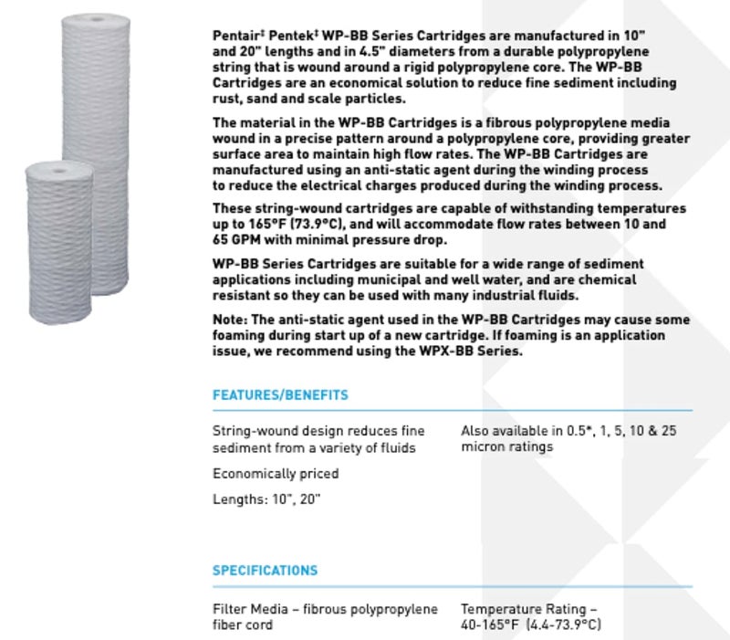Pentek Pentair Pentek WP5BB97P Big Blue Sediment Water Filter, 10-Inch, Whole House Polypropylene String-Wound Filter Cartridge, 10" x 4.5", 5 Micron - Image 2