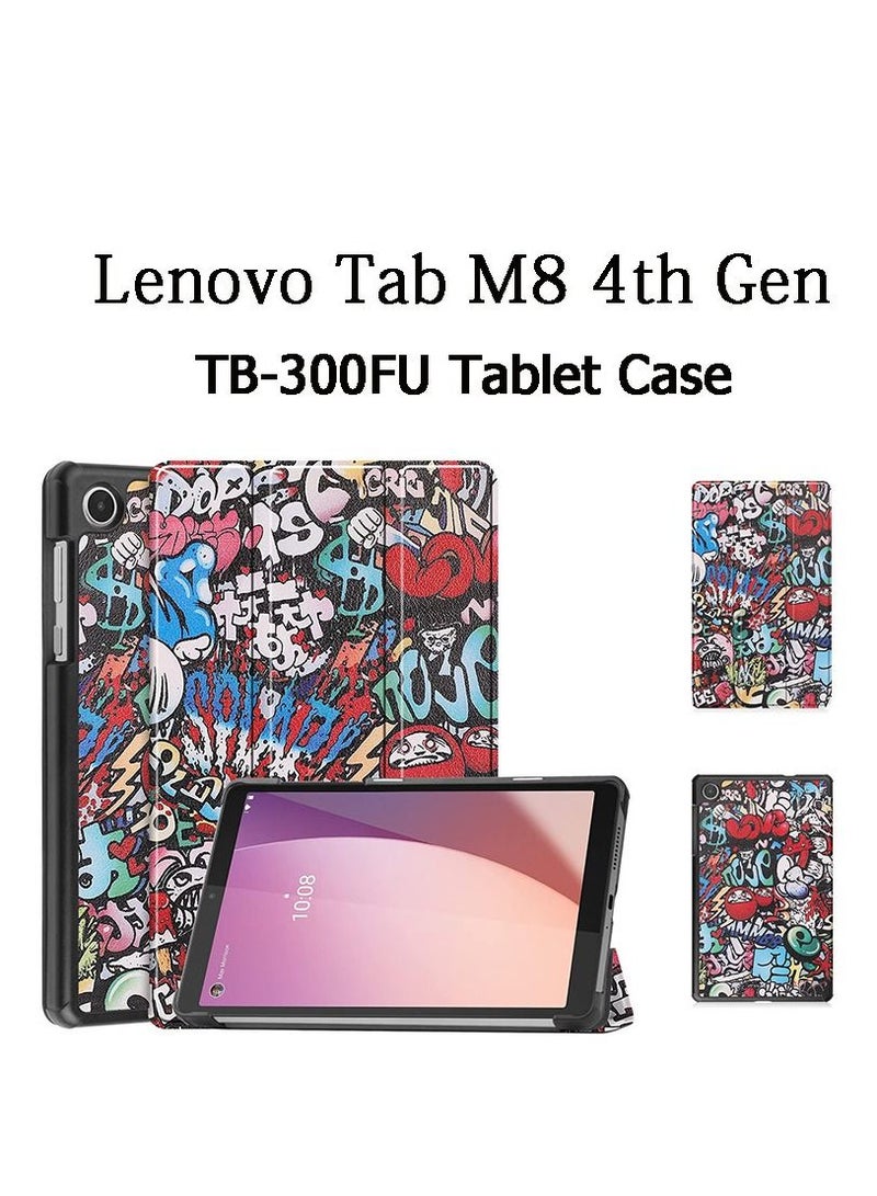 Tablet Case Cover Case for Lenovo Tab M8 4th Generation TB-300FU Three-fold Smart Tablet Case PC Back Hard Case Slim Case with Stand for Multiple Angle Views(graffiti) - Image 1