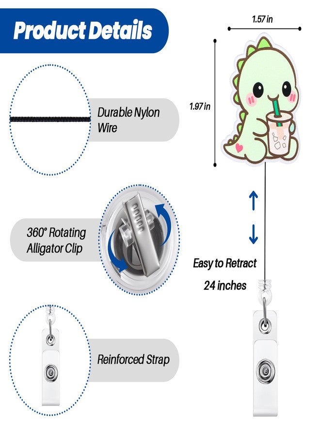 BEZTN Dino With Iced Coffee Funny Medical Badge Reel | Retractable ID Card Dinosaur Badge Holder | Name Tag Work Badge Clip for RN LPN CNA MA Night Shift Nurse Nursing Student Doctor | Nurse Gifts | Acrylic - Image 2