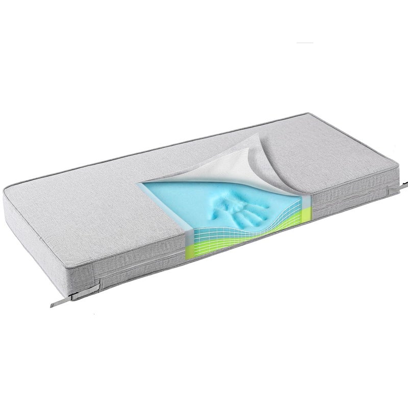 وسادة مقعد بنش من صن روكس بذاكرة جل مع أربطة مقاومة للماء للغاية ودائمة ومضادة للتلاشي للاستخدام الداخلي والخارجي مقاس 36 × 14 × 4 بوصة رمادي فاتح