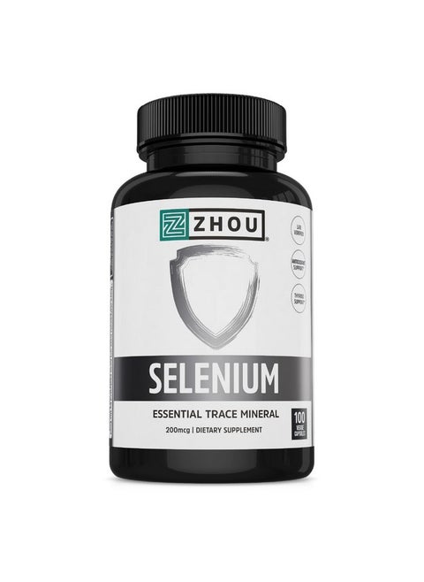 Zhou Selenium 200mcg | لصحة الغدة الدرقية والبروستات والقلب | معدن أساسي ذو امتصاص فائق | بدون خميرة | 100 كبسولة نباتية
