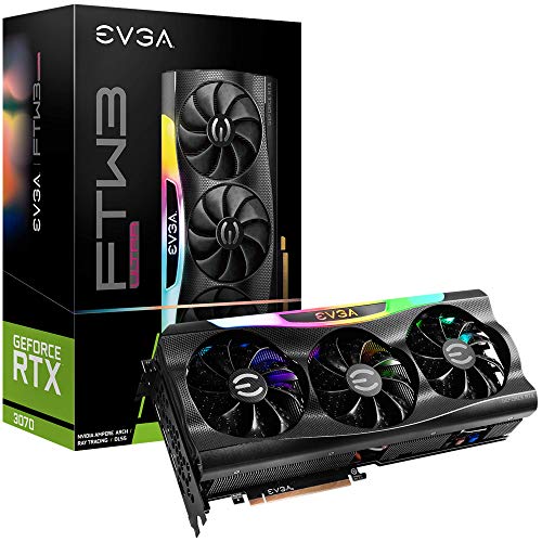 EVGA GeForce RTX 3070 FTW3 Ultra Gaming, 08G-P5-3767-KL, 8GB GDDR6, تقنية iCX3, إضاءة ARGB LED, لوحة خلفية معدنية, LHR - Image 1