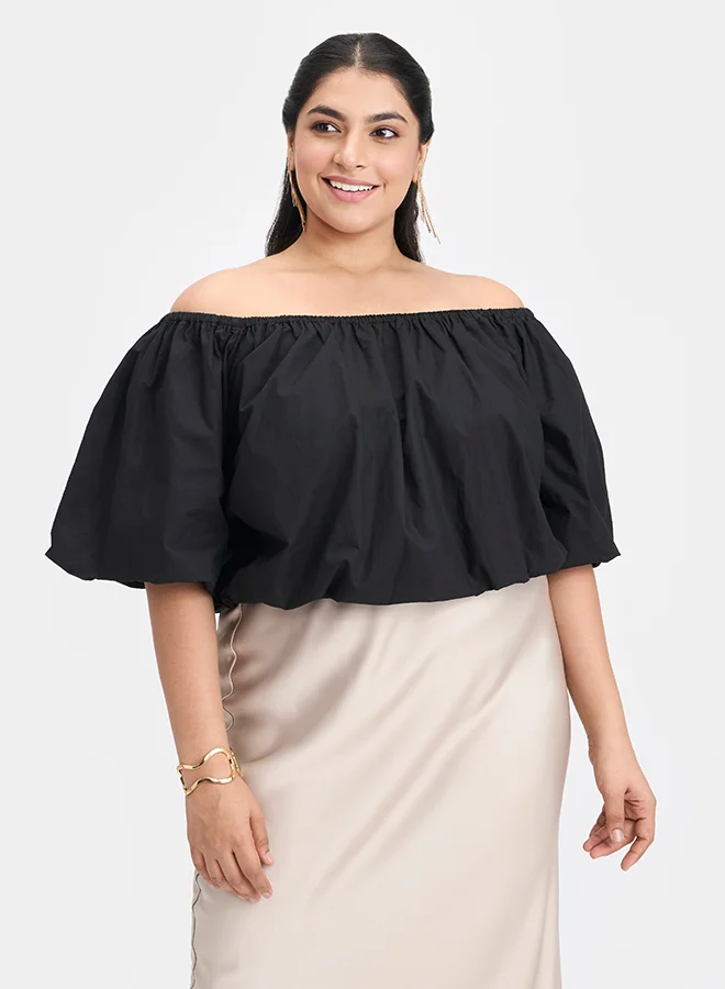 Virgio VIRGIO 100% Cotton Off-Shoulder Bubble Crop Top