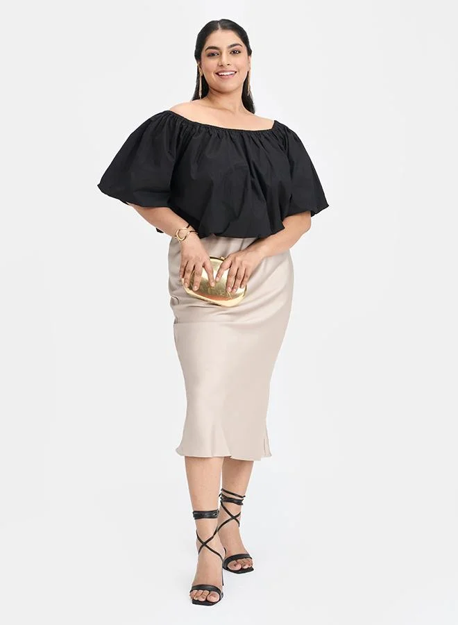 Virgio VIRGIO 100% Cotton Off-Shoulder Bubble Crop Top
