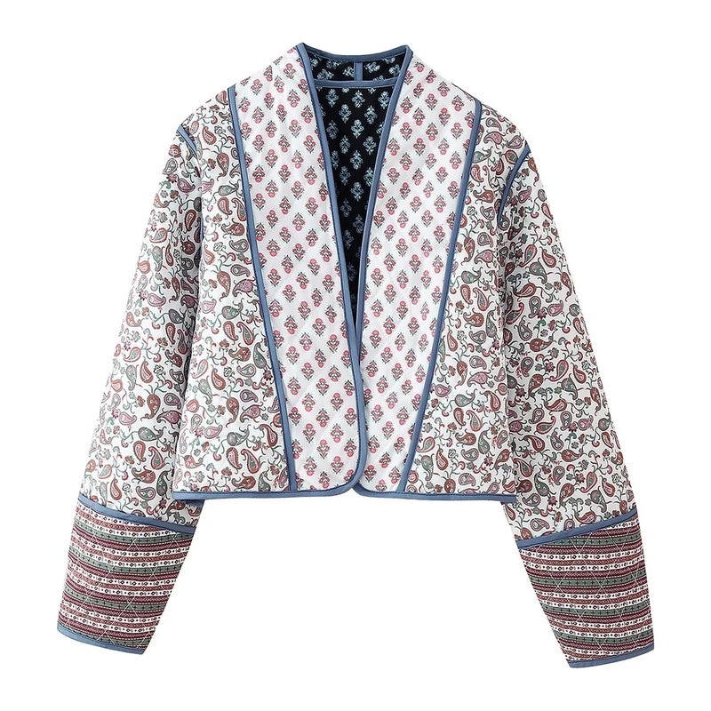 2024 European and American style winter new fashion two-sided printed quilted cotton coat loose short cotton-padded coat womens cotton-padded jacket Picture color
