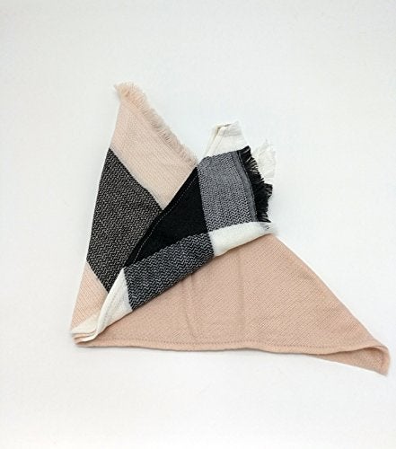 Wander Agio Womens Warm Scarf Triangle Winter Shawls Large Scarves Stripe Plaid Fichu Big Plaid Grey Pink 11 - Image 4