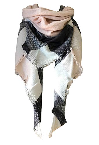 Wander Agio Womens Warm Scarf Triangle Winter Shawls Large Scarves Stripe Plaid Fichu Big Plaid Grey Pink 11 - Image 1