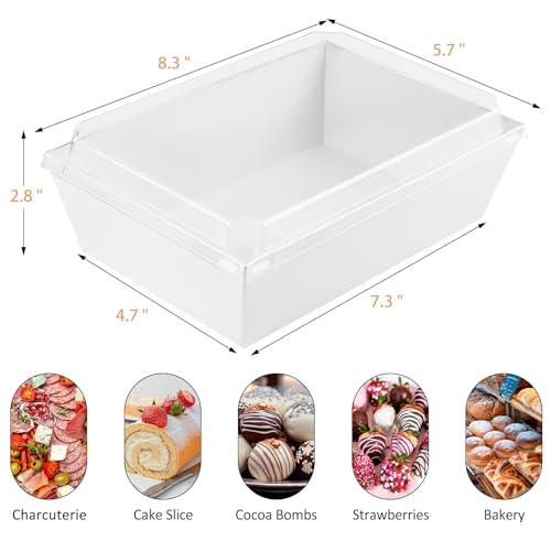 ZORRITA 8 x 6 Inch Paper Charcuterie Boxes with Clear Lids, 20 Pack Large Disposable Take Out Bakery Boxes, To Go Containers for Cake Slice, Cupcakes, Sandwiches, Cookies, Cocoa Bombs, Salads (White) - Image 2