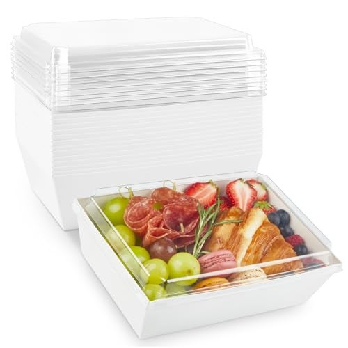 ZORRITA 8 x 6 Inch Paper Charcuterie Boxes with Clear Lids, 20 Pack Large Disposable Take Out Bakery Boxes, To Go Containers for Cake Slice, Cupcakes, Sandwiches, Cookies, Cocoa Bombs, Salads (White) - Image 1