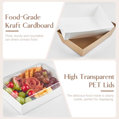 ZORRITA 8 x 6 Inch Paper Charcuterie Boxes with Clear Lids, 20 Pack Large Disposable Take Out Bakery Boxes, To Go Containers for Cake Slice, Cupcakes, Sandwiches, Cookies, Cocoa Bombs, Salads (White) - Image 3