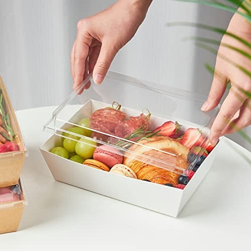 ZORRITA 8 x 6 Inch Paper Charcuterie Boxes with Clear Lids, 20 Pack Large Disposable Take Out Bakery Boxes, To Go Containers for Cake Slice, Cupcakes, Sandwiches, Cookies, Cocoa Bombs, Salads (White) - Image 5