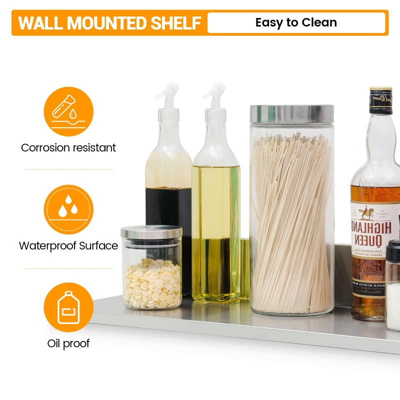 SWOTCATER Stainless Steel Wall Shelf 8.6"x16" 50LB, 2 Packs L-Shaped Commercial Wall Mount Floating Shelving for Kitchen, Restaurant, Home - Image 2