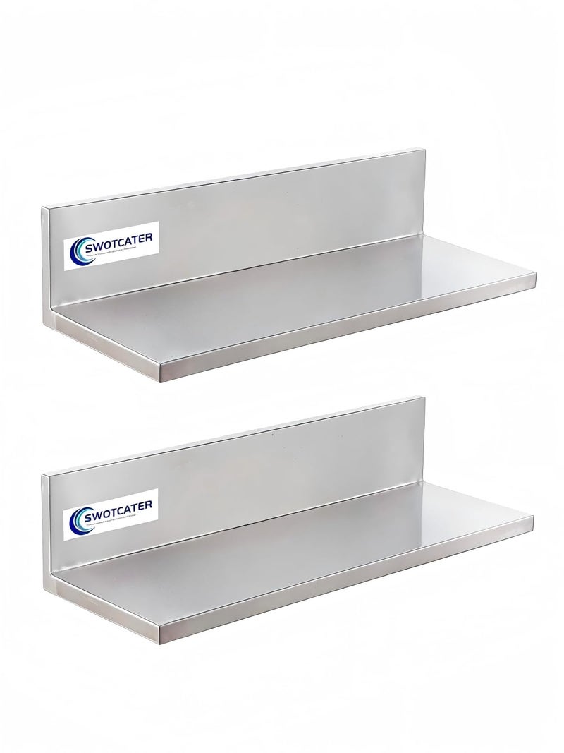 SWOTCATER Stainless Steel Wall Shelf 8.6"x16" 50LB, 2 Packs L-Shaped Commercial Wall Mount Floating Shelving for Kitchen, Restaurant, Home - Image 1