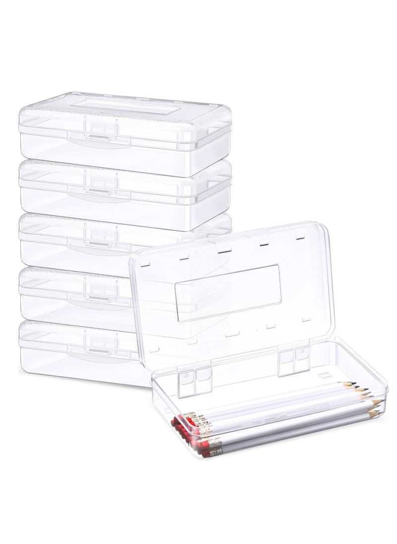 Beauenty 6 Pack Clear Pencil Cases for School Large Capacity Hard Plastic Crayon Boxes with Snap,tight Lid Stackable Design for Kids Office Supplies  - Image 1