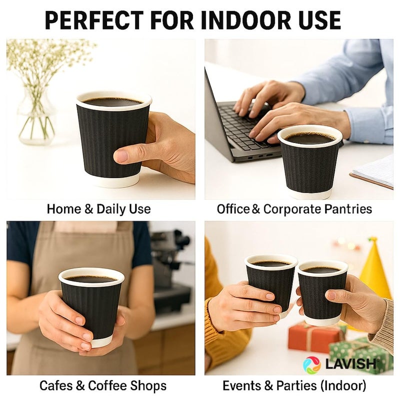 Lavish Heavy Duty Black Ripple Cups, 4Oz, Pack of 50, Disposable Coffee, Tea & Qahwa Cups, Leak-Resistant Beverage Cups for Hot & Cold Drinks, Ideal for Home, Office, Parties, Catering & Takeaway - Image 5
