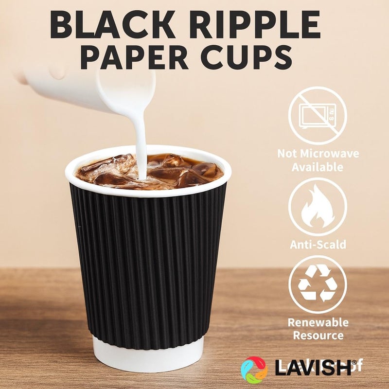 Lavish Heavy Duty Black Ripple Cups, 4Oz, Pack of 50, Disposable Coffee, Tea & Qahwa Cups, Leak-Resistant Beverage Cups for Hot & Cold Drinks, Ideal for Home, Office, Parties, Catering & Takeaway - Image 4