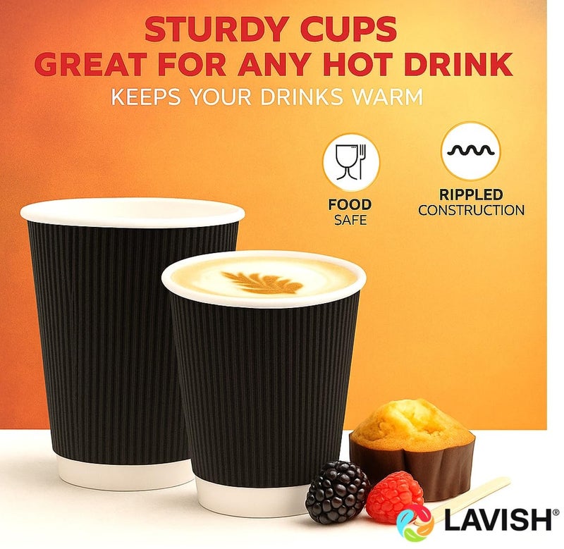Lavish Heavy Duty Black Ripple Cups, 4Oz, Pack of 50, Disposable Coffee, Tea & Qahwa Cups, Leak-Resistant Beverage Cups for Hot & Cold Drinks, Ideal for Home, Office, Parties, Catering & Takeaway - Image 3