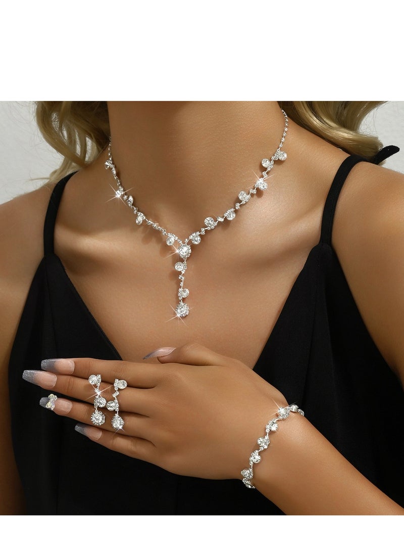 Generic Shiny Rhinestone Necklace and Earrings Jewelry Set For Women Bridal Jewelry Evening Dress Accessories For Women Dinner Party Accessories Women's Collarbone Chain Gift For Mother Wife Girlfriend Bridesmaids  - Image 1