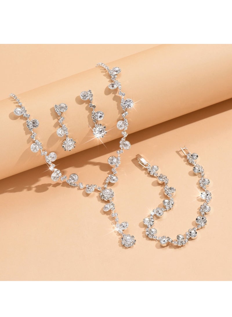 Generic Shiny Rhinestone Necklace and Earrings Jewelry Set For Women Bridal Jewelry Evening Dress Accessories For Women Dinner Party Accessories Women's Collarbone Chain Gift For Mother Wife Girlfriend Bridesmaids  - Image 2