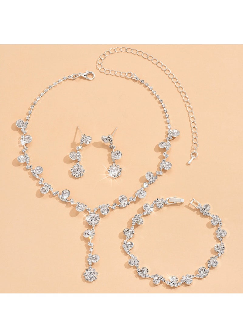 Generic Shiny Rhinestone Necklace and Earrings Jewelry Set For Women Bridal Jewelry Evening Dress Accessories For Women Dinner Party Accessories Women's Collarbone Chain Gift For Mother Wife Girlfriend Bridesmaids  - Image 3