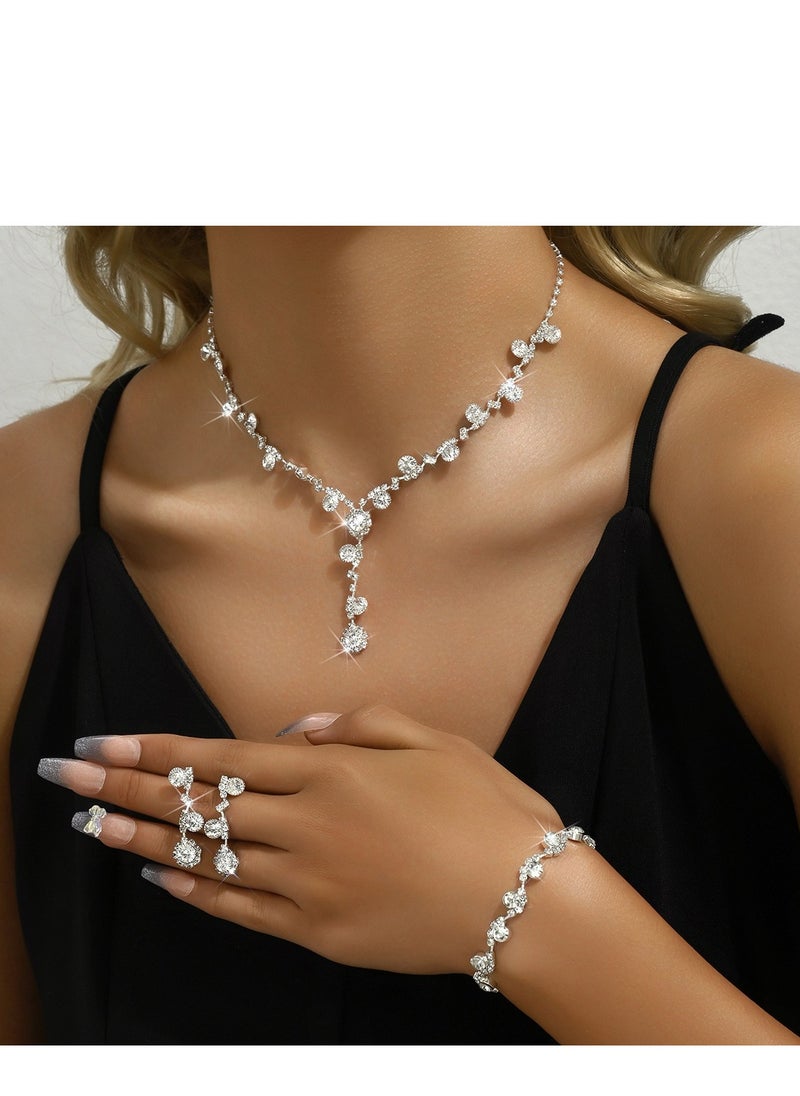 Generic Shiny Rhinestone Necklace and Earrings Jewelry Set For Women Bridal Jewelry Evening Dress Accessories For Women Dinner Party Accessories Women's Collarbone Chain Gift For Mother Wife Girlfriend Bridesmaids  - Image 4